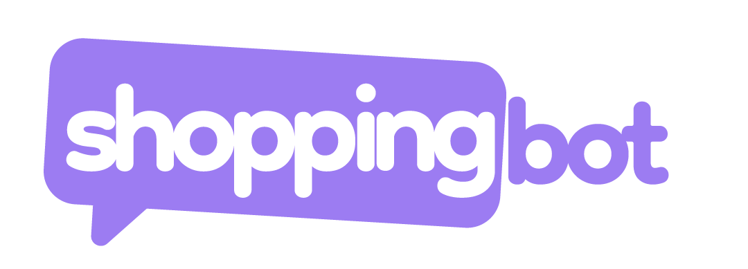 Shoppingbot Logo von MoSeven: lila Sprechblase mit dem Wort Shopping und dahinter das Wort Bot. Es wird verdeutlicht, dass der Shoppingbot von MoSeven nicht nur sprechen sondern dabei auch verkaufen kann. Er ist mehr als ein Chatbot.